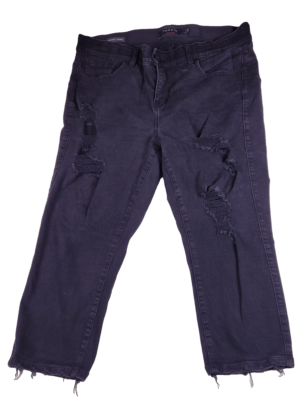 Torrid Jeans Womens 20 Black Bombshell Skinny Premium Distressed Ripped Raw Hem